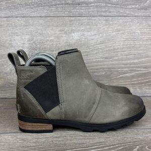 Sorel Emelie Chelsea Waterproof Quarry Leather Womens Sz 6.5 Pull On Ankle Boot
